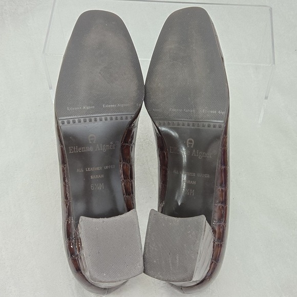 Etienne Aigner Sz 6.5 Sarah Pump‎ Croc Embossed Leather Made in Spain Block Heel - Picture 8 of 11